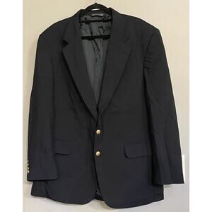 Lands End Sport Coat Blazer Wool‎ Classic Navy Gold Buttons USA Made Mens 44R